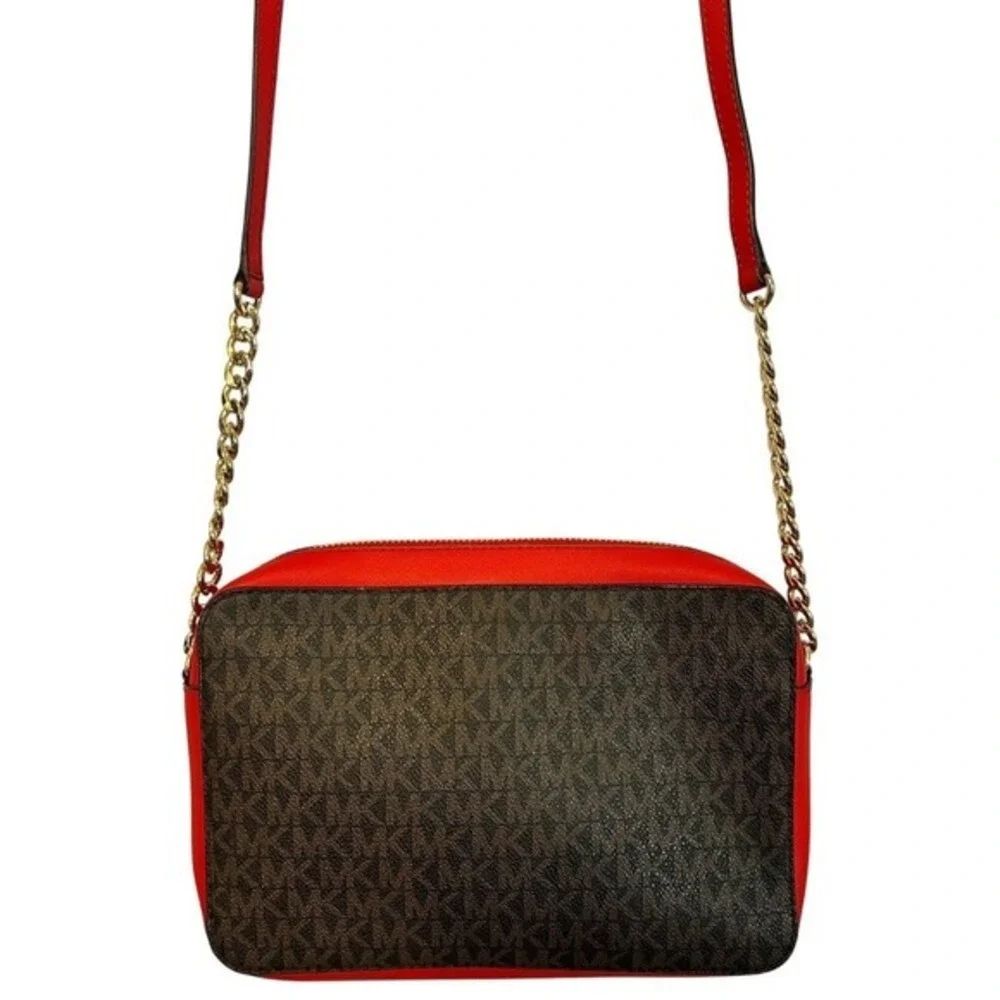 Michael Kors Med Red Leather Jet Set Crossbody Bag Butterfly Embellished Purse - Picture 2 of 11